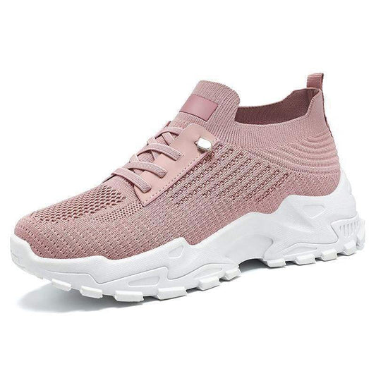 Women's summer flying woven lace-up running shoes, lightweight breathable design in a sporty style