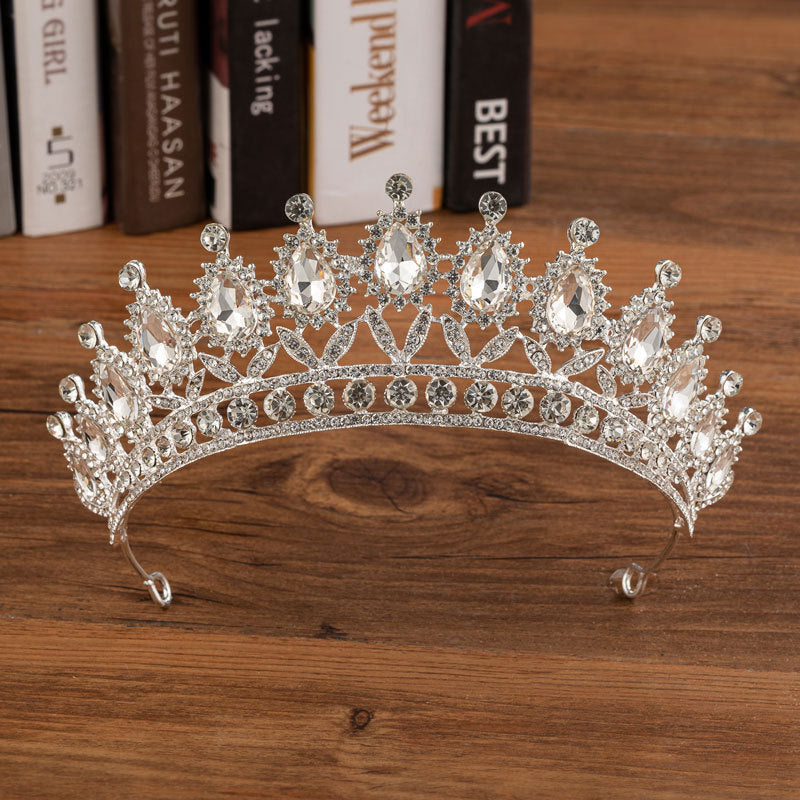 Bridal crown wedding alloy diamond headdress with elegant silver-tone design