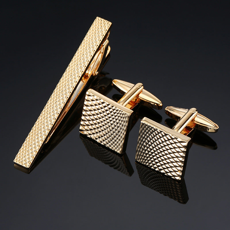 Gold and silver black crystal rose enamel flower tie clip and cuff buckle setข้อความเต็ม