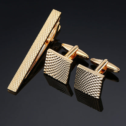 Gold and silver black crystal rose enamel flower tie clip and cuff buckle setข้อความเต็ม