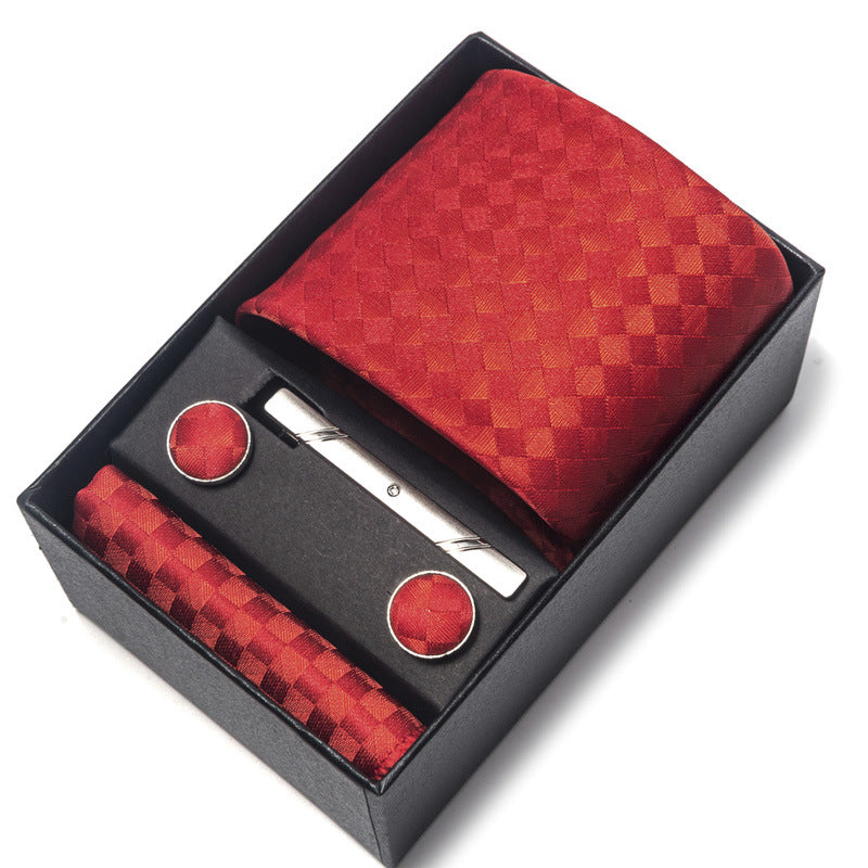 Men's polyester yarn-dyed jacquard formal tie with textured woven pattern, displayed flat against a plain background
