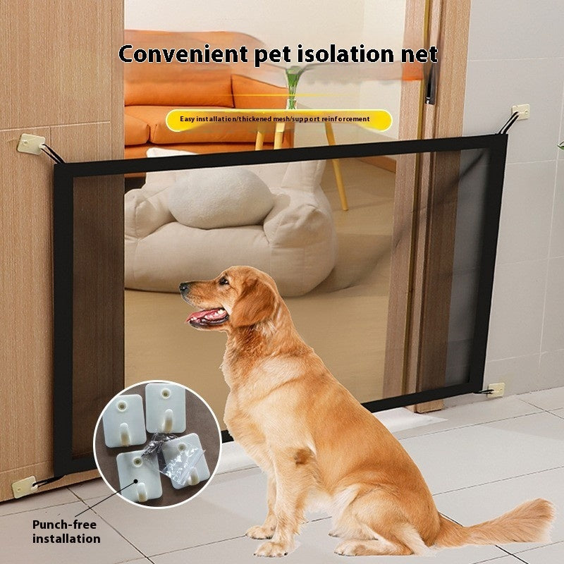 Portable folding dog safety fence with enhanced mesh isolation and obstacle barrier design