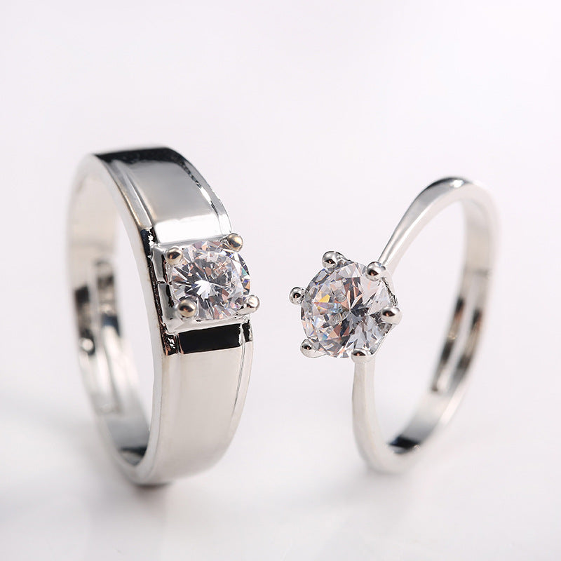 Women's SATINE six-claw moissanite diamond simulation ring in couple ring style