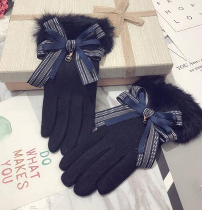 Cute warm touch screen thickened winter gloves with finger coverage and soft insulated fabric