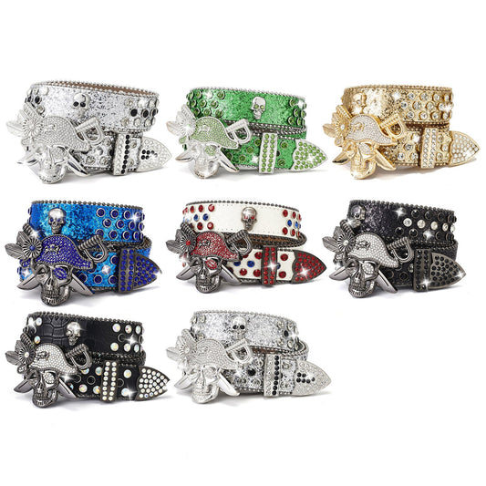 Punk pirate rhinestone fashion belt with sparkling studs and edgy detailing