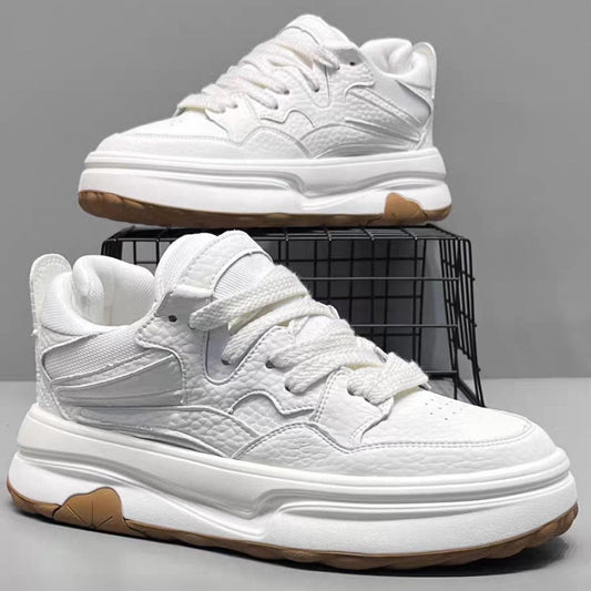 White platform height-boosting athletic casual skate sneakers for young men, spring fashion style
