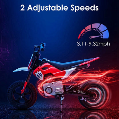 Kids riding a 24V GBruno Store electric motocross ride-on motorcycle for children ages 5-12 outdoors.