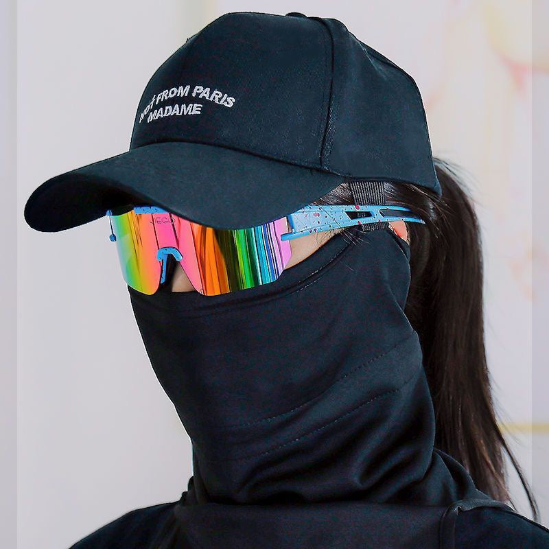 Winter outdoor warm windproof ski face mask and neck cover, black fabric design