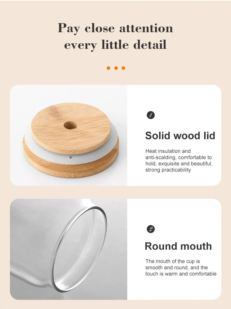 Transparent Glass Cup with Lid & Straw