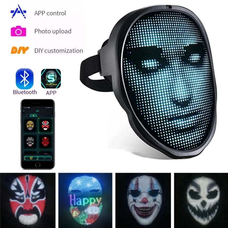 Full-color LED luminous Halloween face-changing mask for parties and bar props