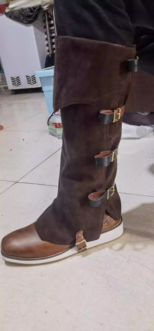 Medieval Renaissance Viking retro leg armor boots in detailed leather-style design