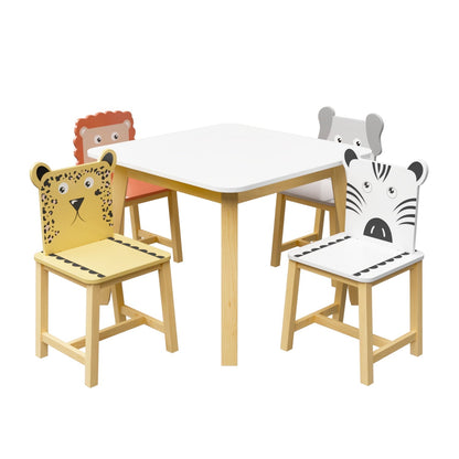 Kids table and chair set with colorful animal designs, 5-piece kids furniture set from GBruno Store featuring playful animal-themed seats and table