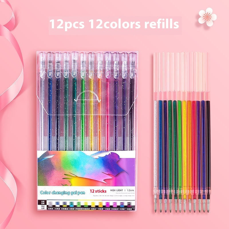 Shiny crystal gel pen and fluorescent pen set with colorful glitter accents