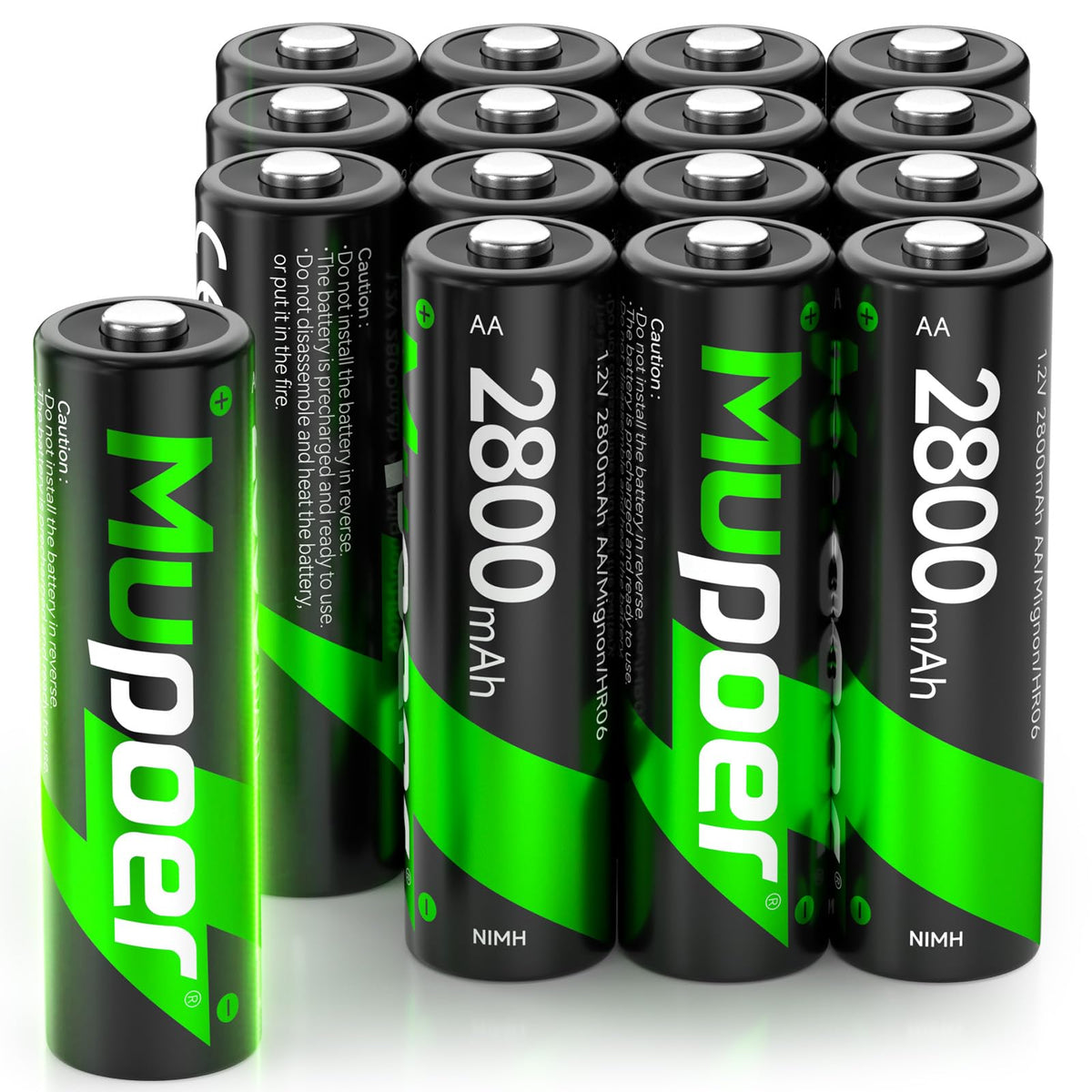 Mupoer AA 2800mAh Ni-MH Rechargeable Batteries 16-Pack