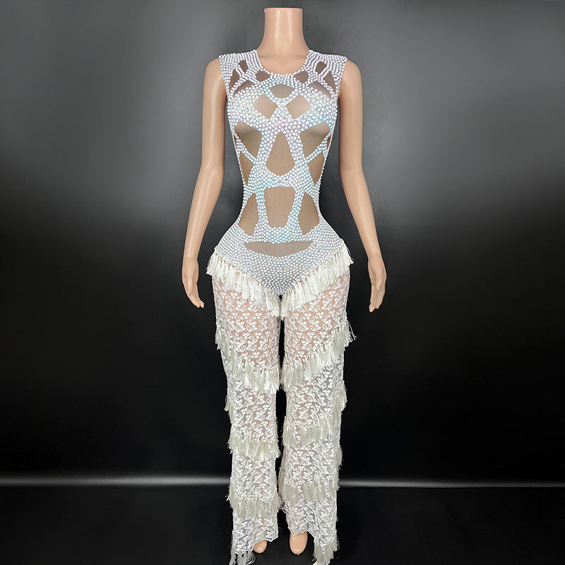 Sleeveless lace bodycon jumpsuit for women in a fitted silhouette