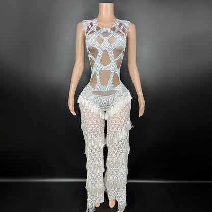 Sleeveless lace bodycon jumpsuit for women in a fitted silhouette
