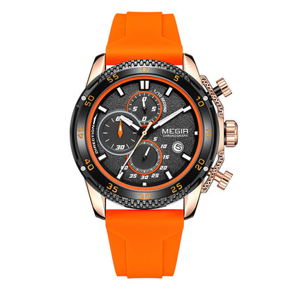 Multifunctional three-eye chronograph watch with silicone strap from My Store