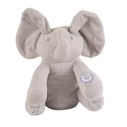 Colorful singing elephant plush toy for kids from BACKUPMYFILESNOW® with big ears and cheerful expression.