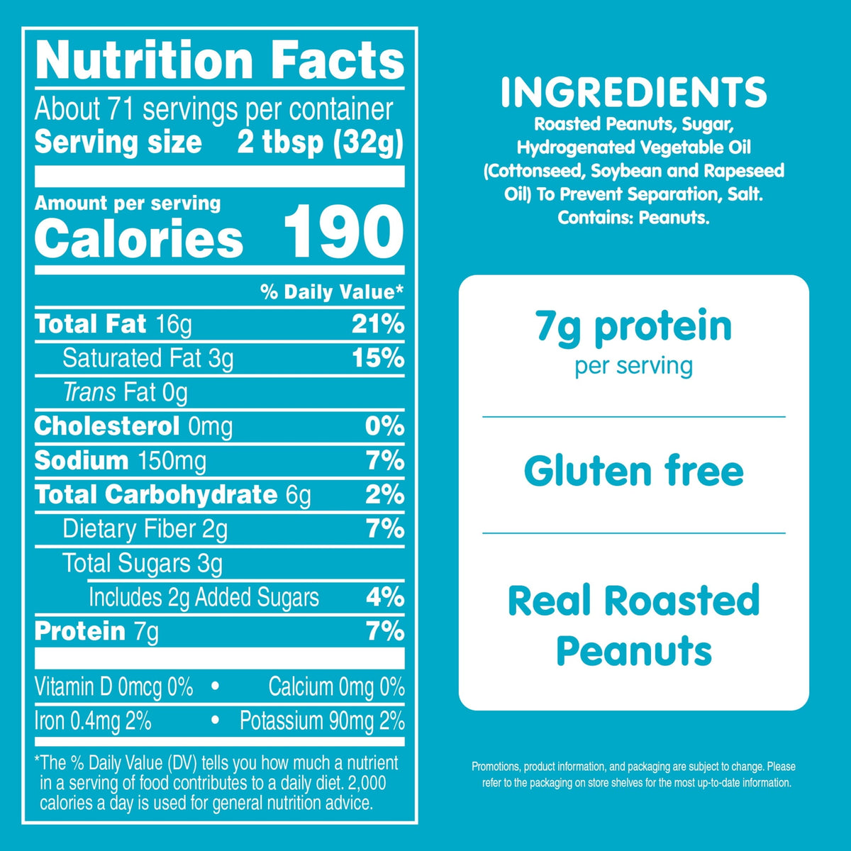 Creamy SKIPPY peanut butter in an 80 oz jar, showcasing smooth texture and labeling, highlighting 7g protein per serving.