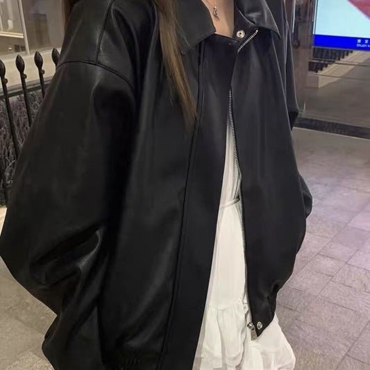 American-style vintage leather jacket women's short jacket in classic leather design