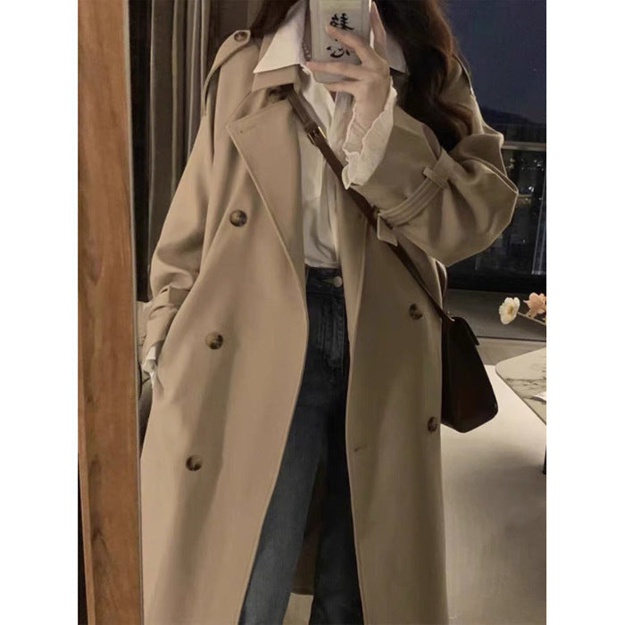 Women's mid-length British-style spring and autumn trench coat in neutral tone