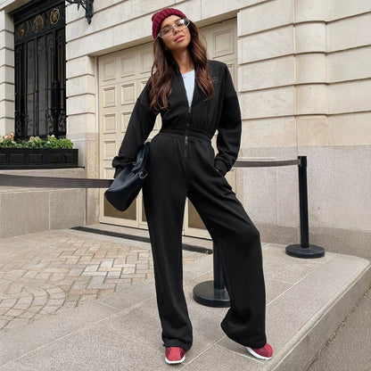 Women's casual long-sleeve zip-up collar jumpsuit by My Store