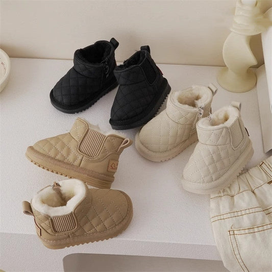 Girls fashion personality winter velvet shoes in close-up, soft velvet upper and stylish design
