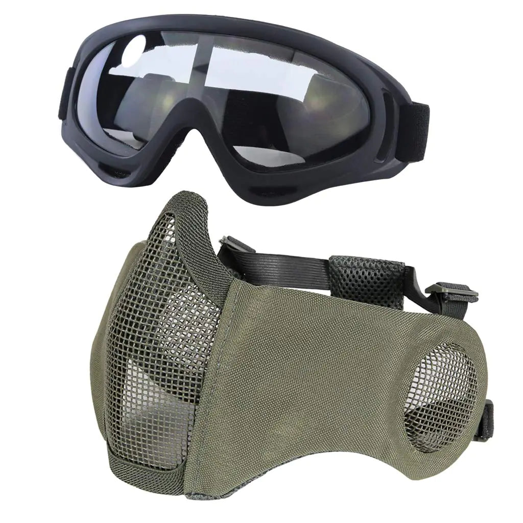 Airsoft Mask with Goggles Foldable Half Face Airsoft Mesh Mask with Ear Protection for Paintball Shooting Cosplay CS Game (Grey&Black)