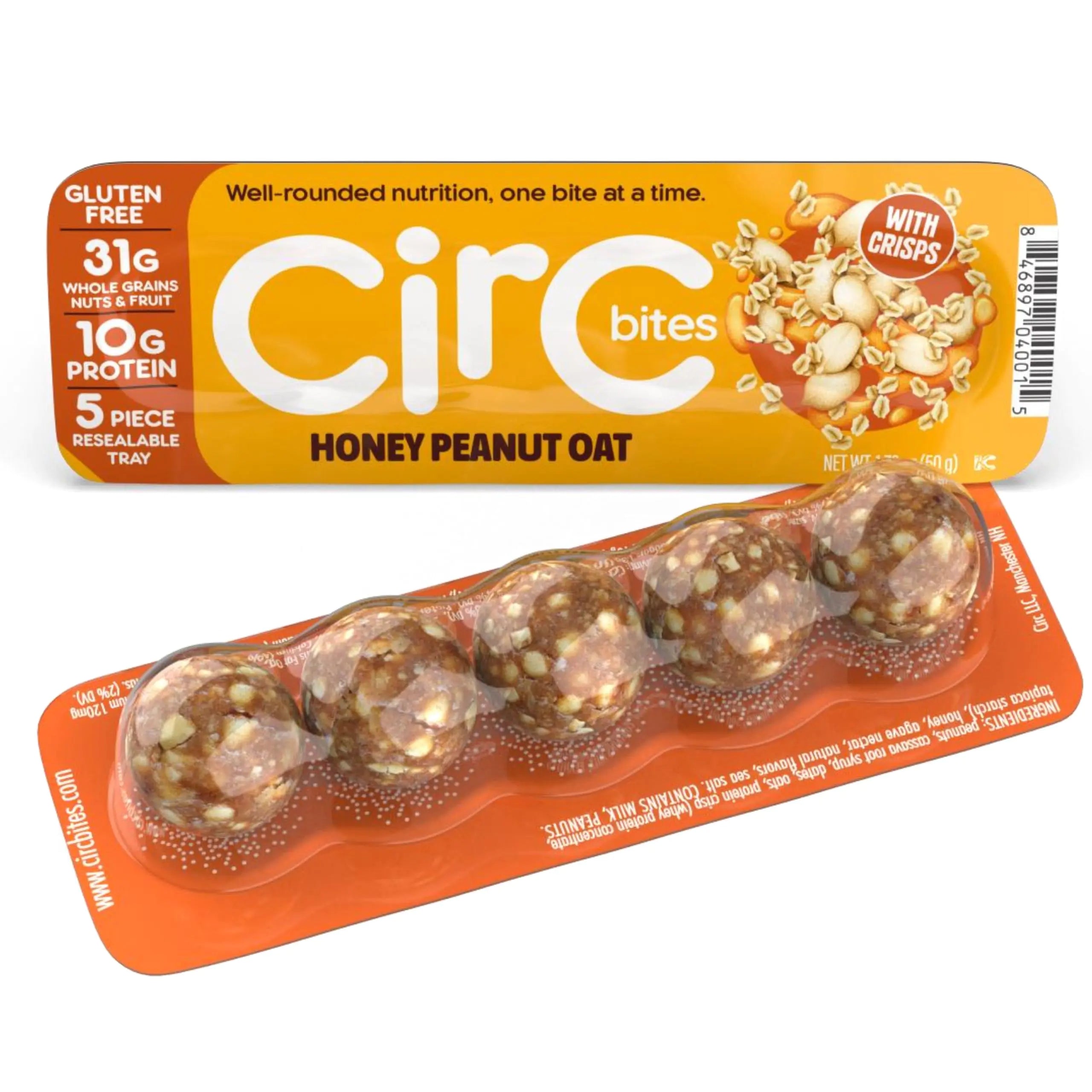 CirC Protein Balls Honey Oat 12 Pack Gluten Free High Protein Snacks 10g Whey Protein 31g Whole Grains Nuts & Fruit Portable Healthy Snacks for Adults & Kids 5 Piece Resealable Packs