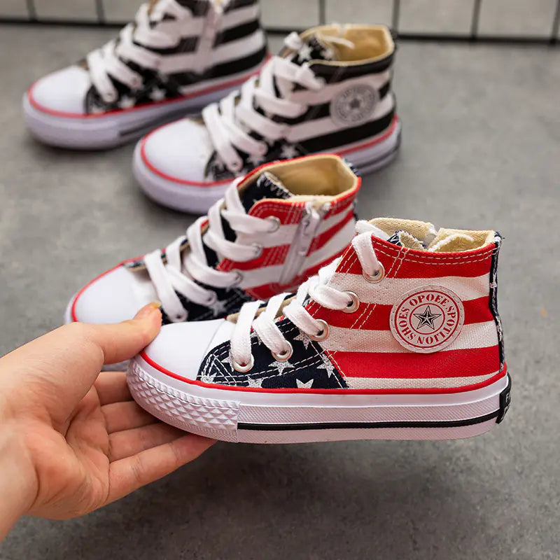 Boys' High-Top Canvas Shoes for Ages 7-12, Comfortable