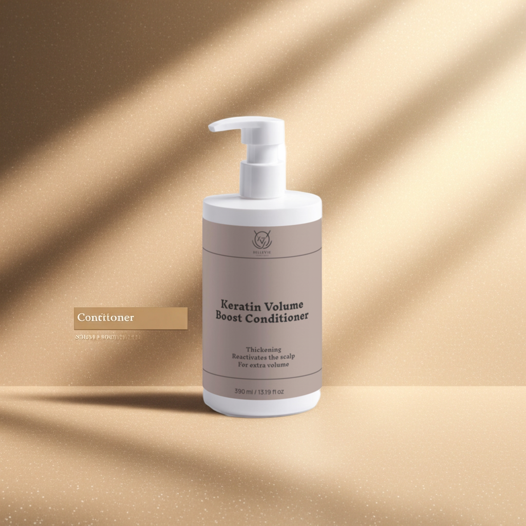 Belleviecosmetic Keratin Volume Boost Conditioner 390ml, nourishing hair conditioner for smooth, voluminous hair.