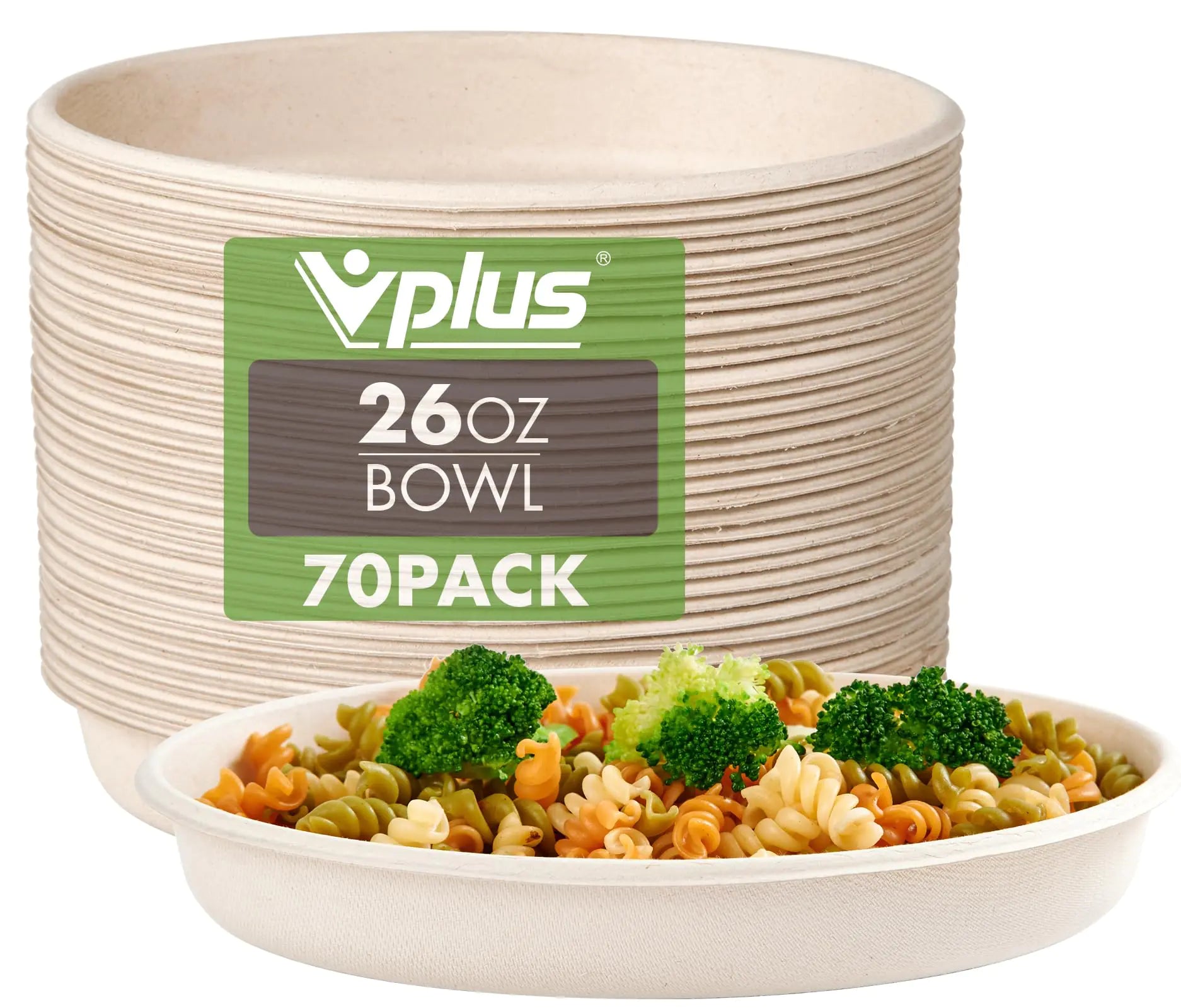 Vplus 70 Pack 26 OZ Paper Bowls Disposable Compostable Bowls Bulk Eco-friendly Bagasse Bowls Heavy-duty Bowls Perfect for Milk Cereals Snacks Salads