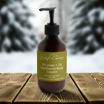 Belleviecosmetic 5% Urea and 2% Panthenol Body Cream 280ml for intensive hydration and skin barrier repair.