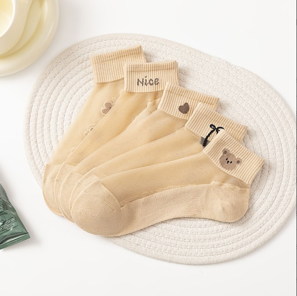 Crystal silk short tube socks with Love design, 1 pair