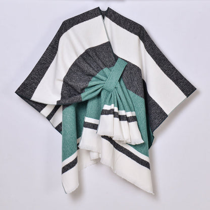 Women’s striped tassel cross-strap warm cape shawl by My Store
