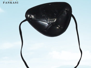 Halloween pirate blindfold featuring a black eye patch design with skull and crossbones detailing