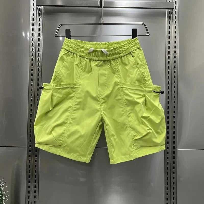 Comfortable utility five-quarter pants with an American vibe, front view in neutral color