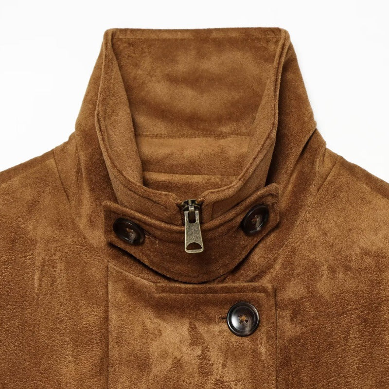 Women's retro stand-collar elastic-waist jacket coat in a classic silhouette