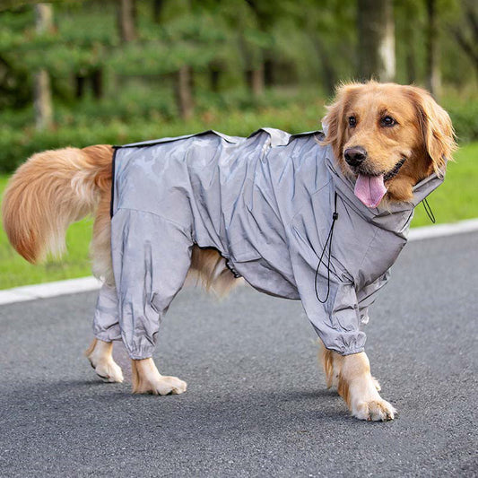 Waterproof reflective raincoat for large dogs and pets in outdoor conditions