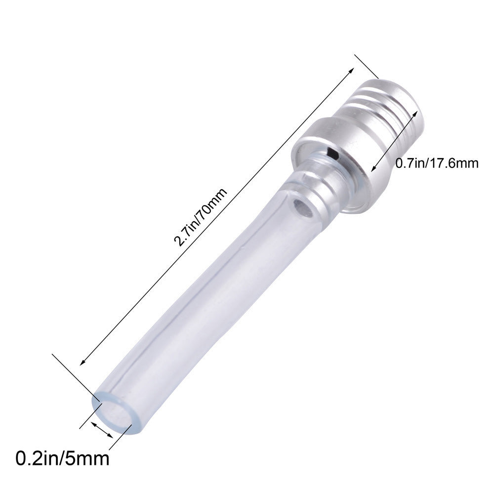 Aluminum alloy motorcycle fuel tank cap vent pipe, close-up view