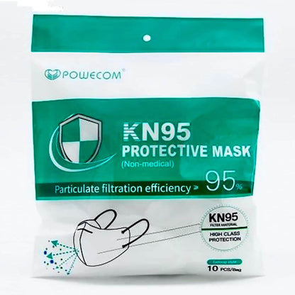 Pack of 30 Powecom KN95 face masks from DailySale, showing the protective masks with ear loops and adjustable nose bridge.