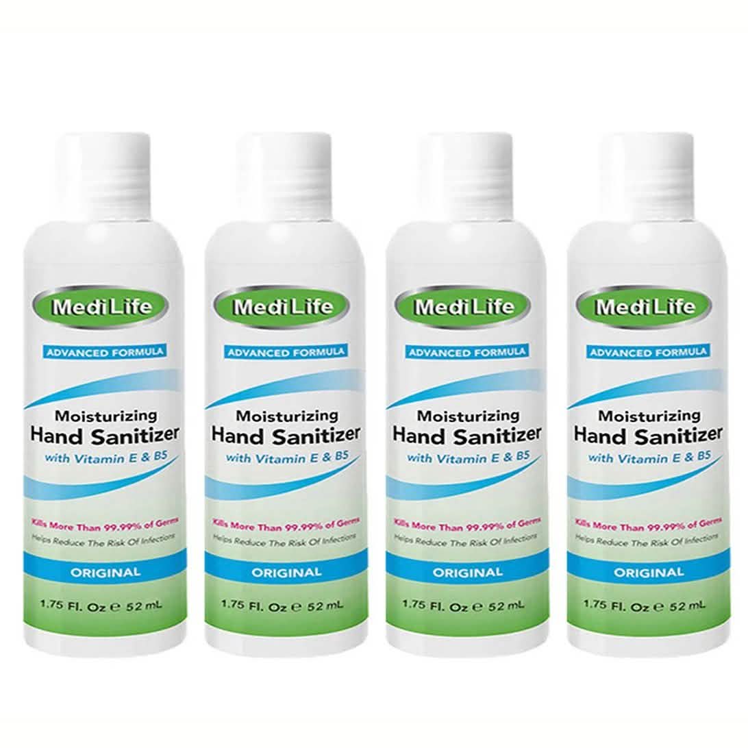 Four anti-bacterial hand cleaner and sanitizer bottles, 1.75oz, part of DailySale's face masks and PPE collection.