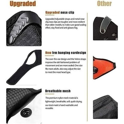 Set of 11 black breathable bacteria-proof sport face masks with activated carbon for PM 2.5 filtration, designed for PPE protection.