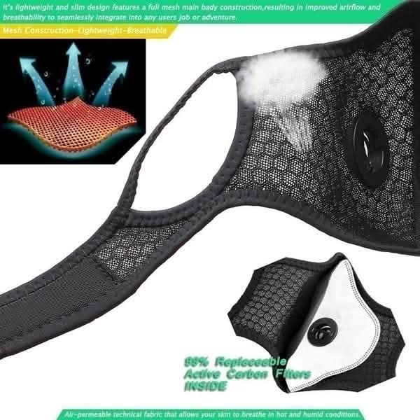 11-piece set of black breathable sport face masks with activated carbon filters, bacteria-proof PPE from DailySale.