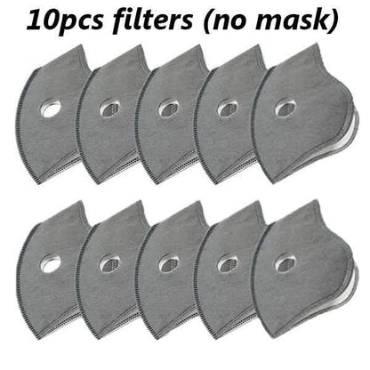 11-piece set of black breathable bacteria-proof sport face masks with activated carbon and PM 2.5 filters by DailySale.