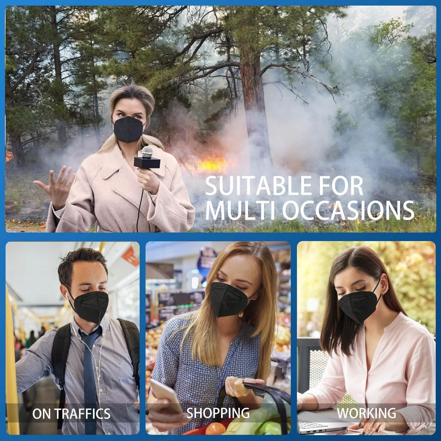 Black 5-layer disposable KN95 face masks from DailySale, shown in a pack of 30 for personal protective equipment.
