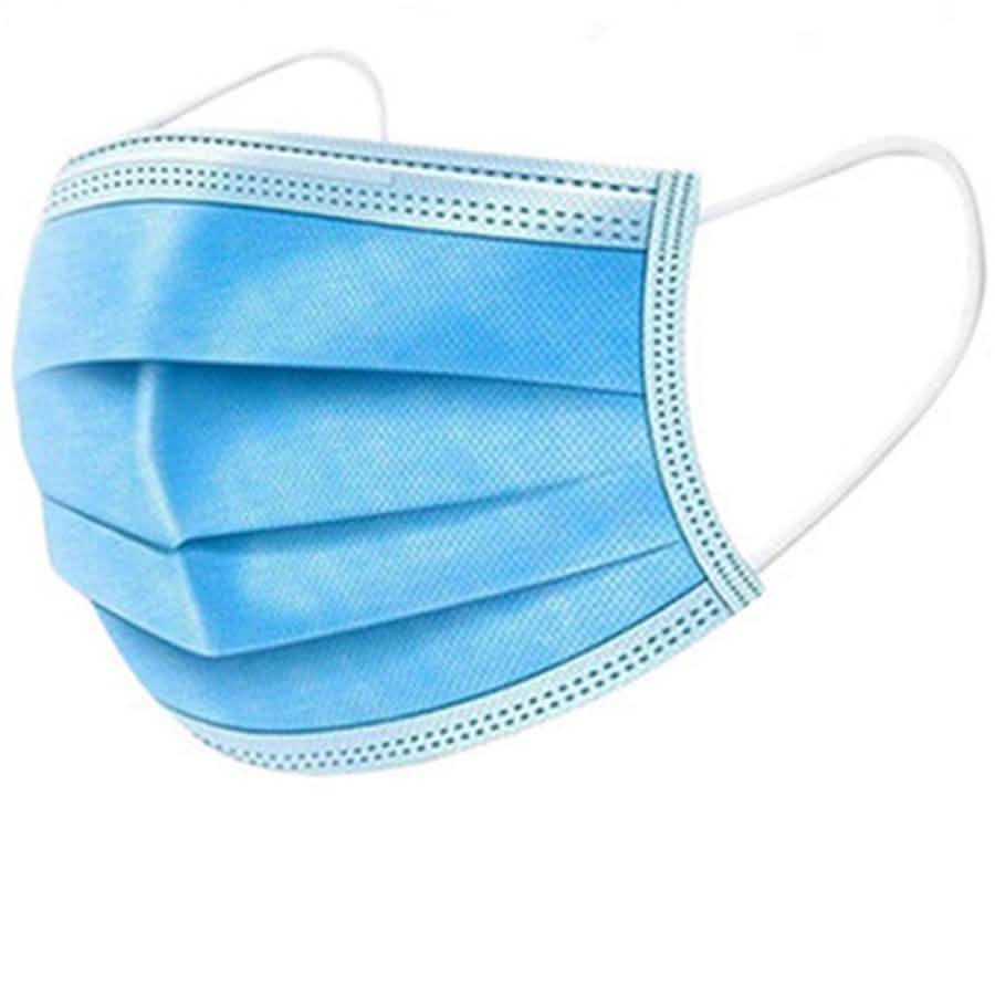 Pack of 100 blue and black 3-layer disposable protective face masks from DailySale, suitable for PPE and health safety.