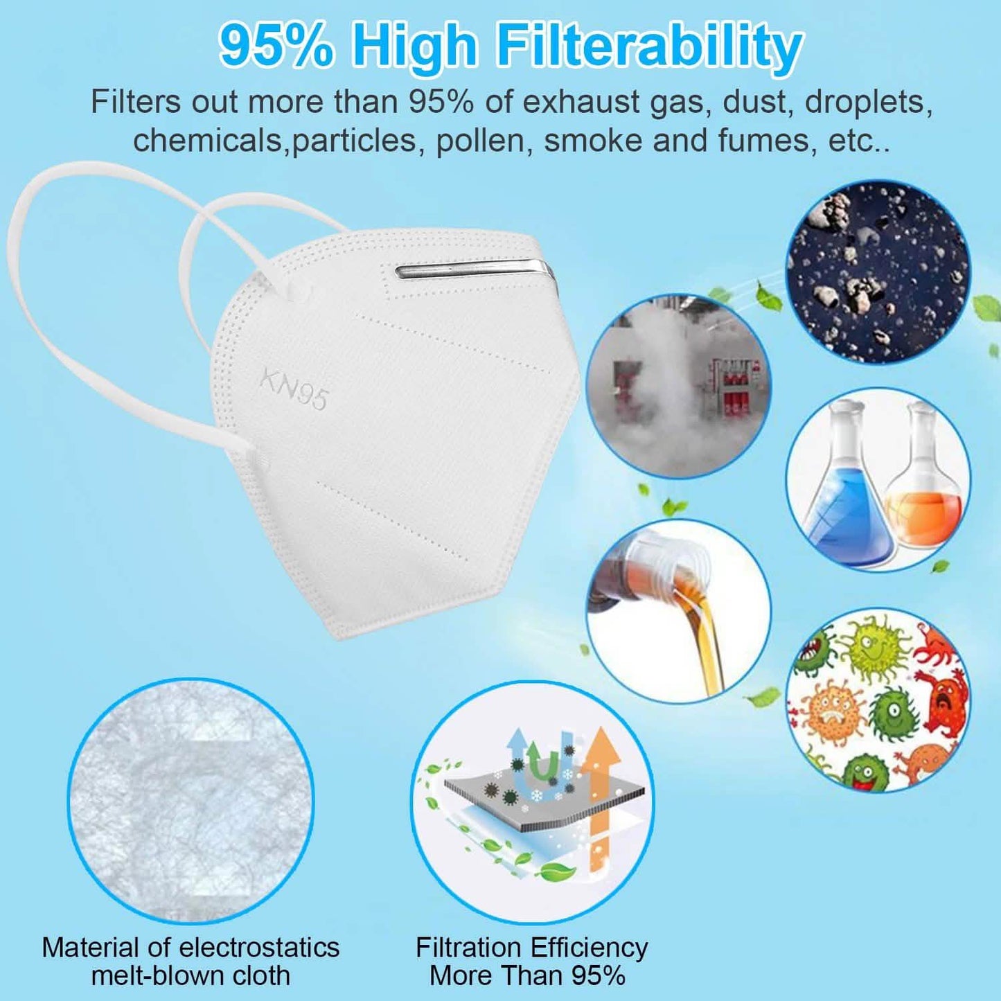 Set of 10 disposable KN95 face masks from DailySale, FFP protection, breathable and protective PPE for daily use.