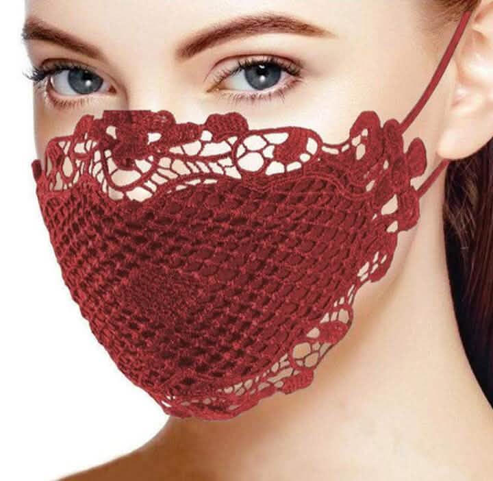 Six lace face masks in a pack, stylish PPE by DailySale, featuring intricate lace design for fashionable face covering.