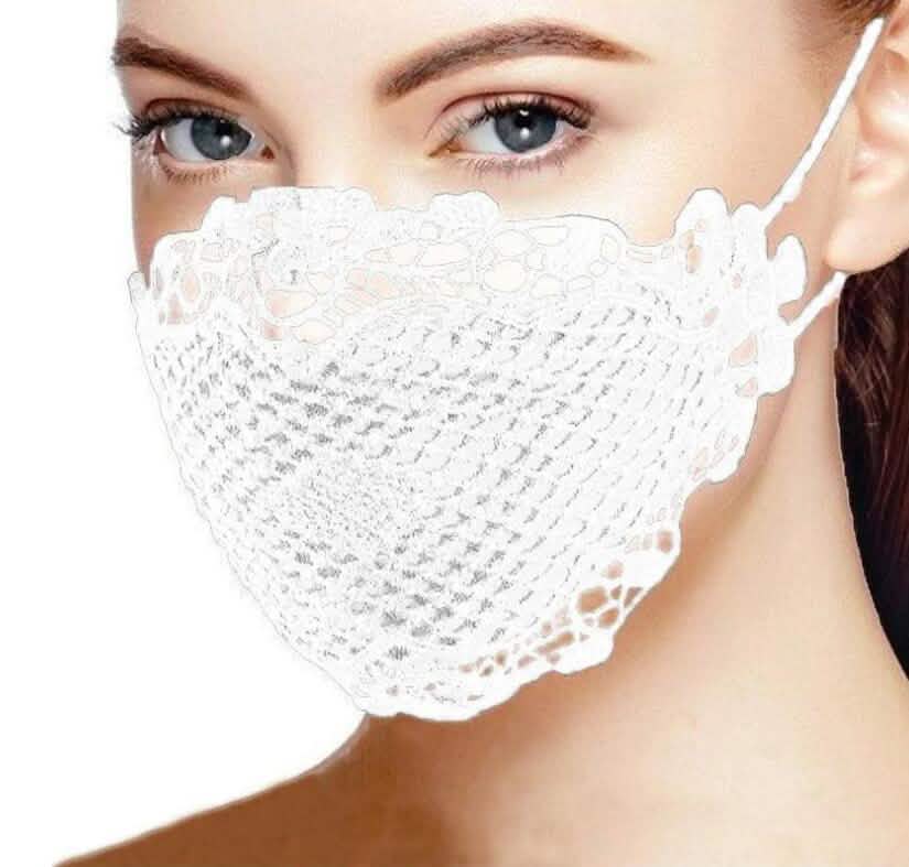 Six lace face masks in a 6-pack from DailySale, featuring elegant and breathable PPE masks with intricate lace design.